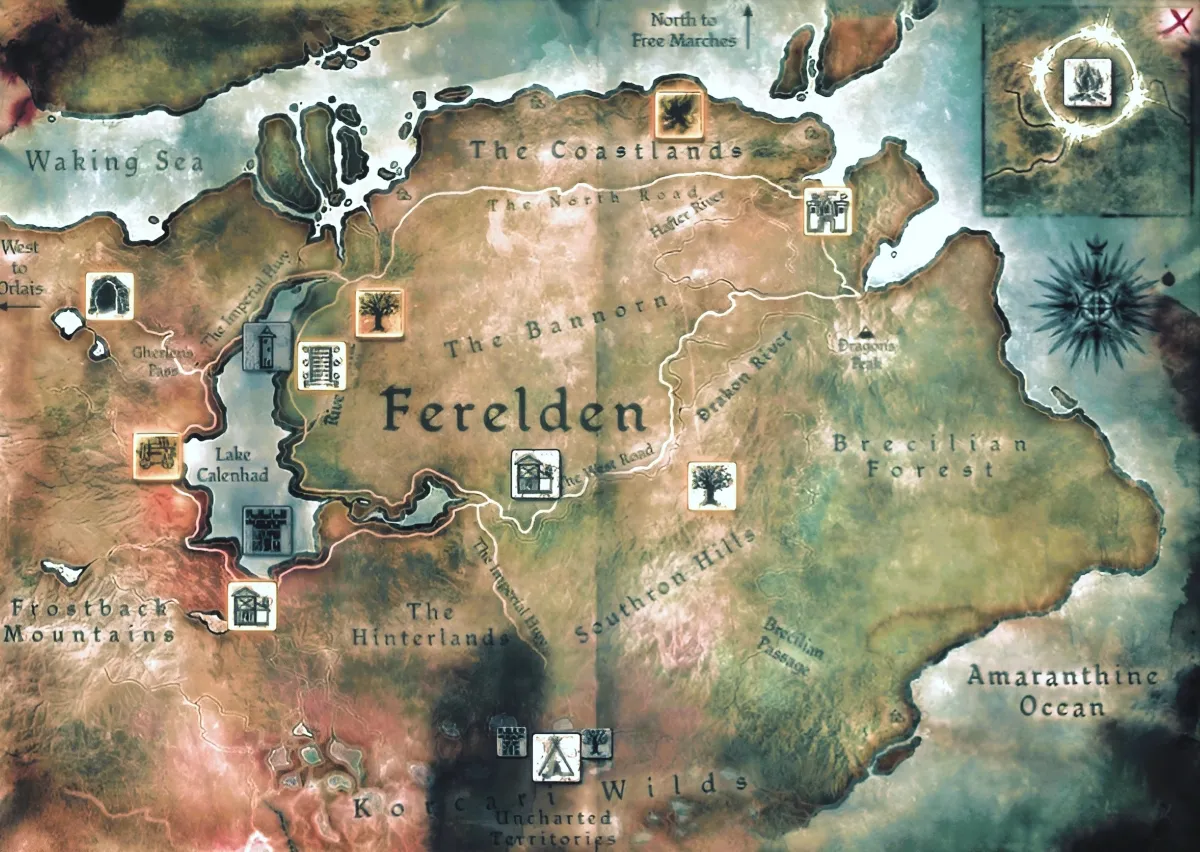 Ferelden map in Dragon Age: Origins