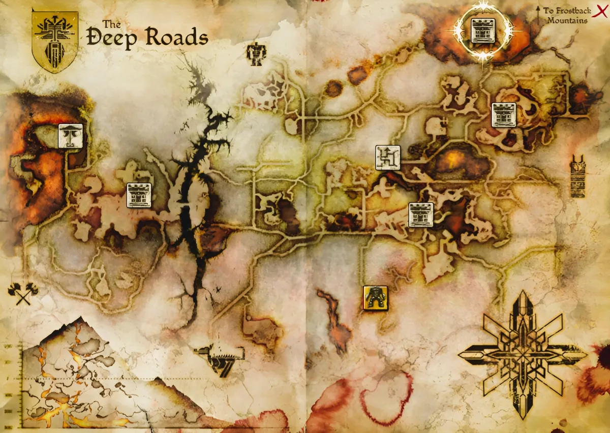 A map of The Deep Roads in Dragon Age: Origins